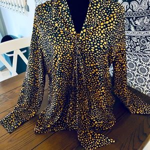 Sheer leopard speckled blouse with tie Size XL